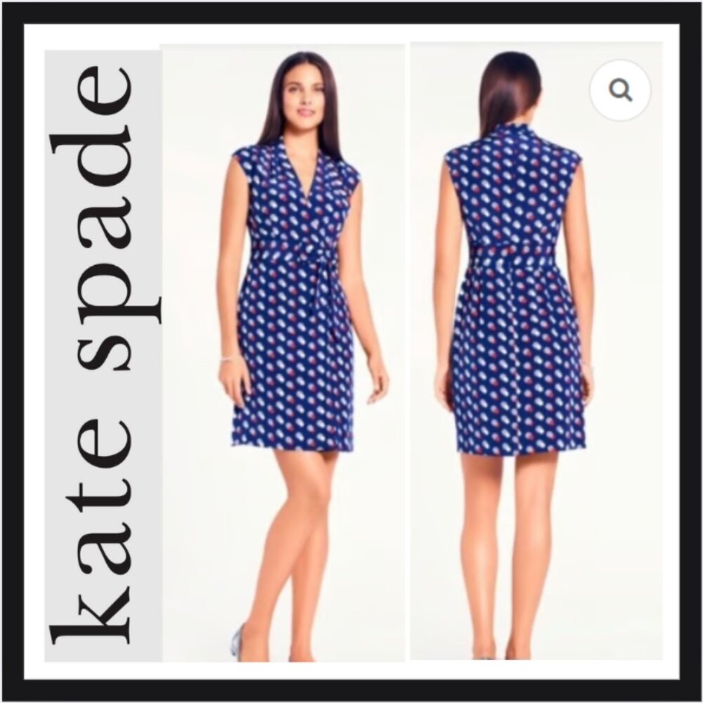 KATE SPADE | Villa Polka Dot Faux Wrap Silk Dress - Picture 1 of 4